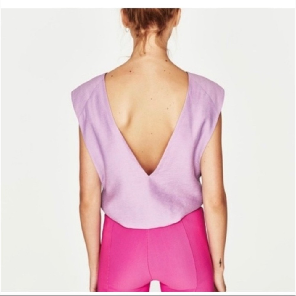 ZARA Trafaluc NWT Medium Lavender Open Back  Lined Sleeveless Blouse